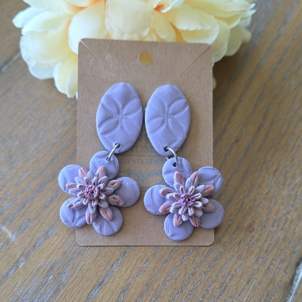 Purple Floral Dangle Earrings